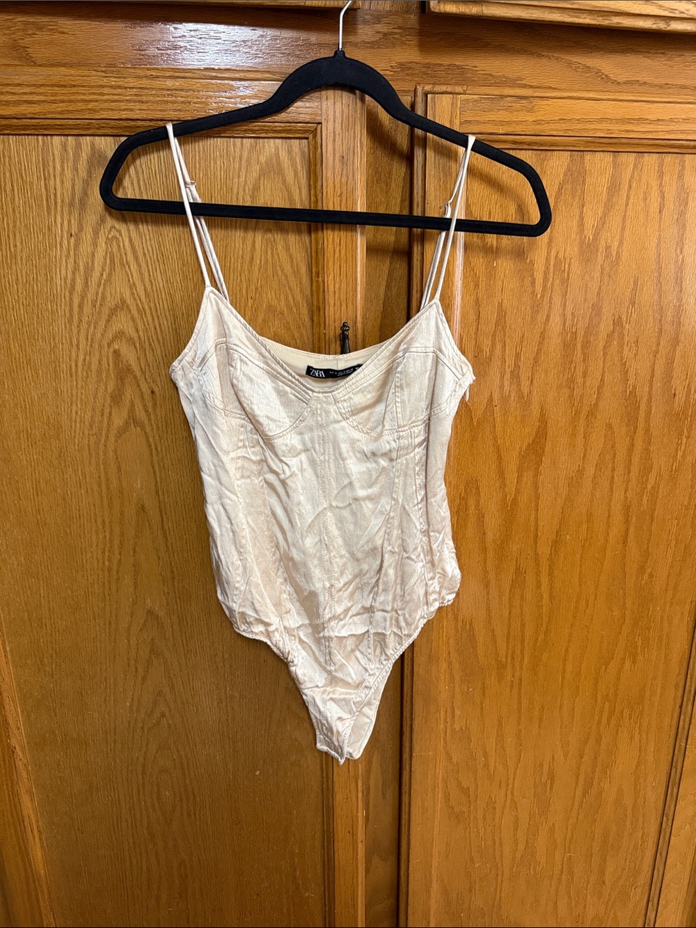 Zara Ivory Satin Spaghetti-Strap Bodysuit